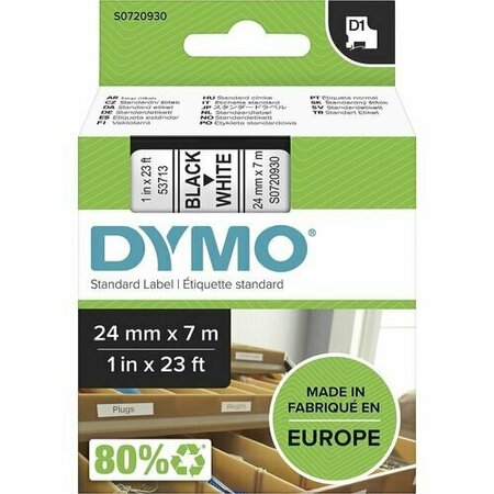 DYMO Label Tape, f/DYMO Labelmakers, 1inx23ft , Black/White DYMS0720930